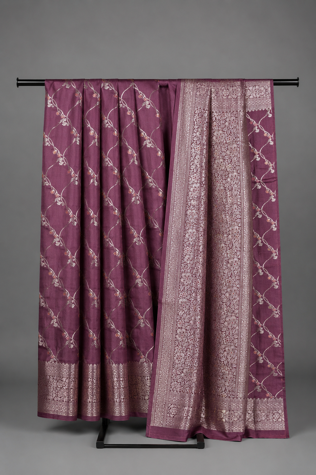 Wine purple pure Chiniya silk saree