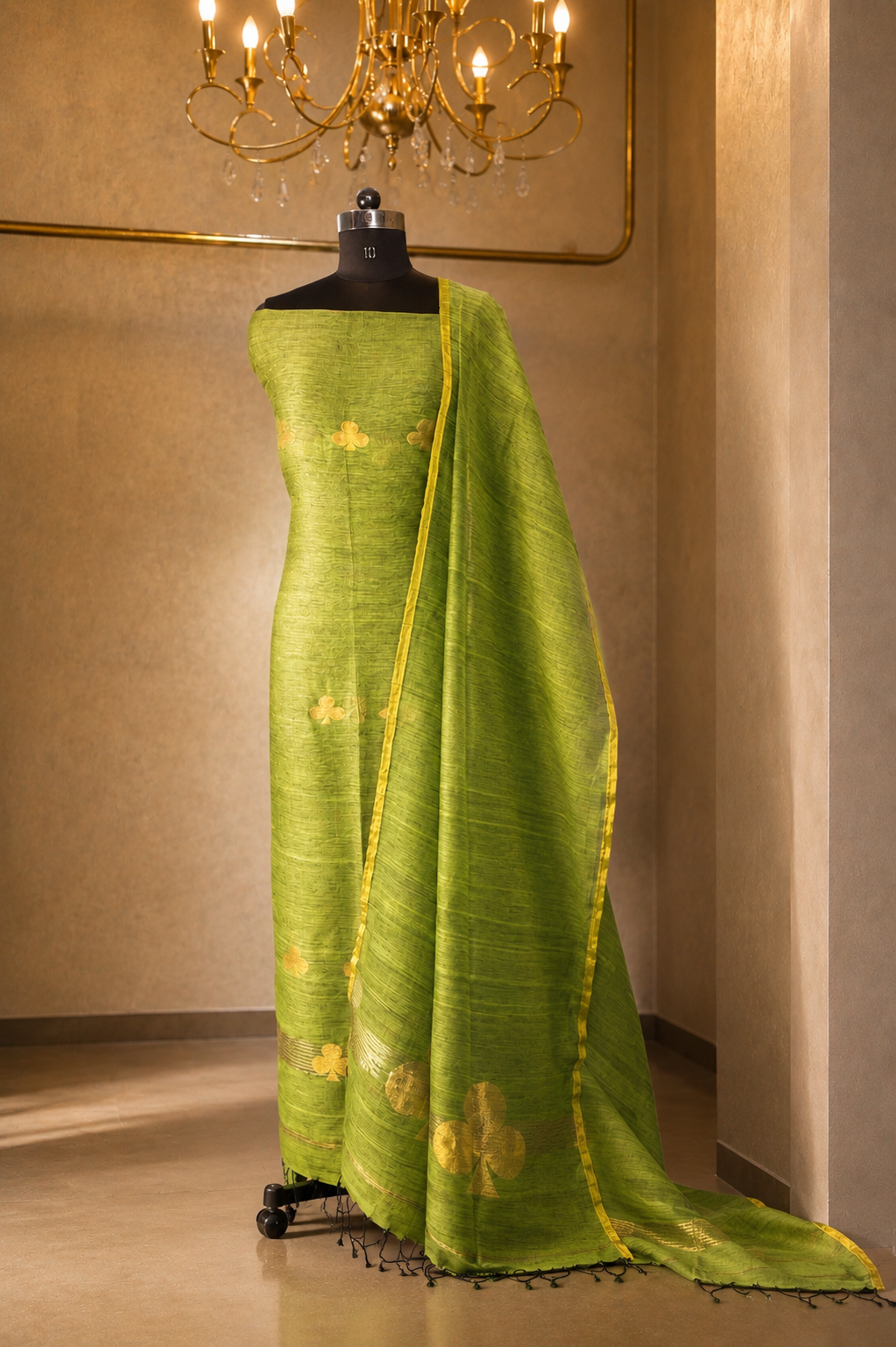 Green Pure Linen Jamdani 2 Piece Suit Set