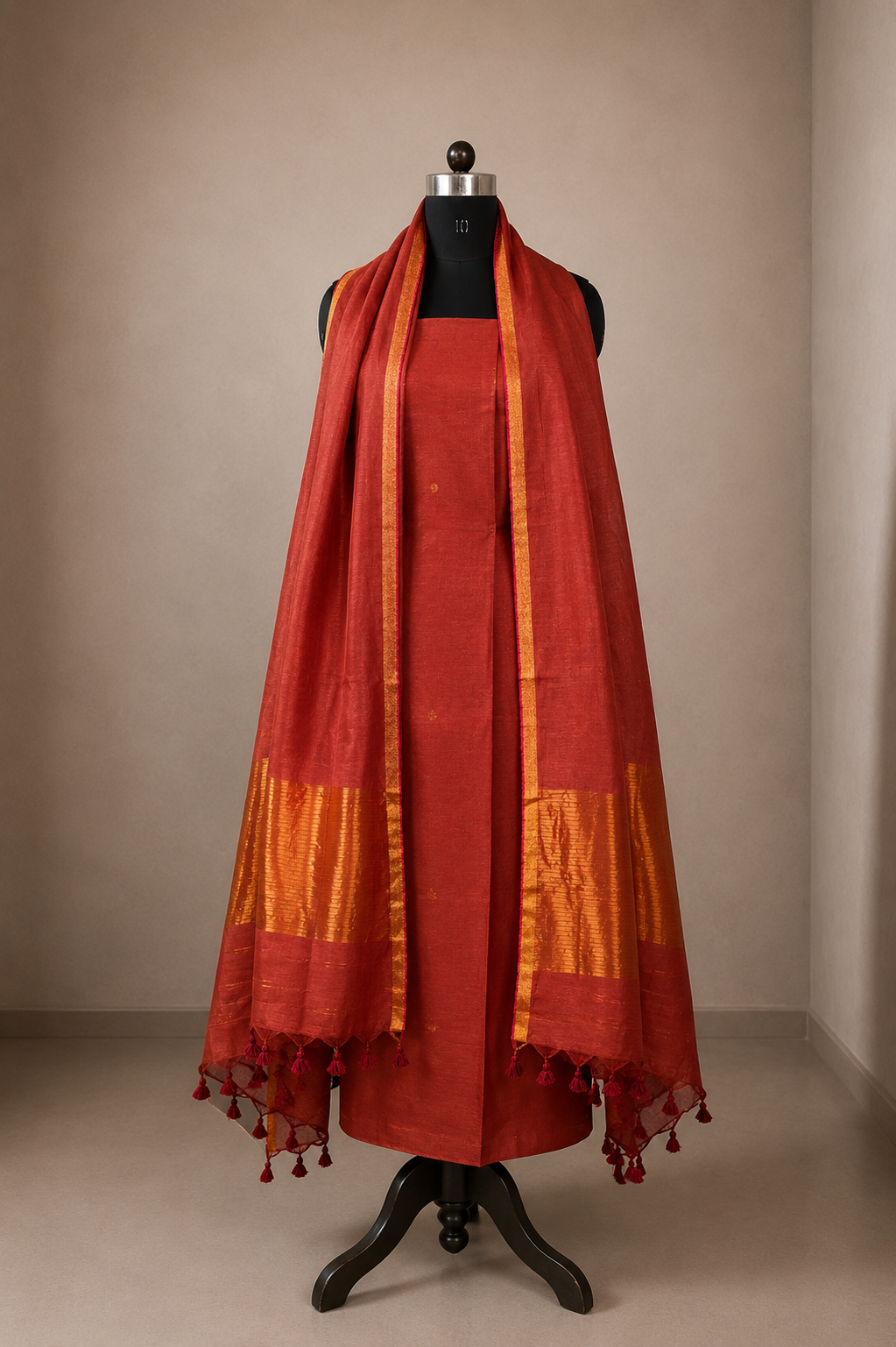 Rust Pure Linen Jamdani 2Piece Suit Set
