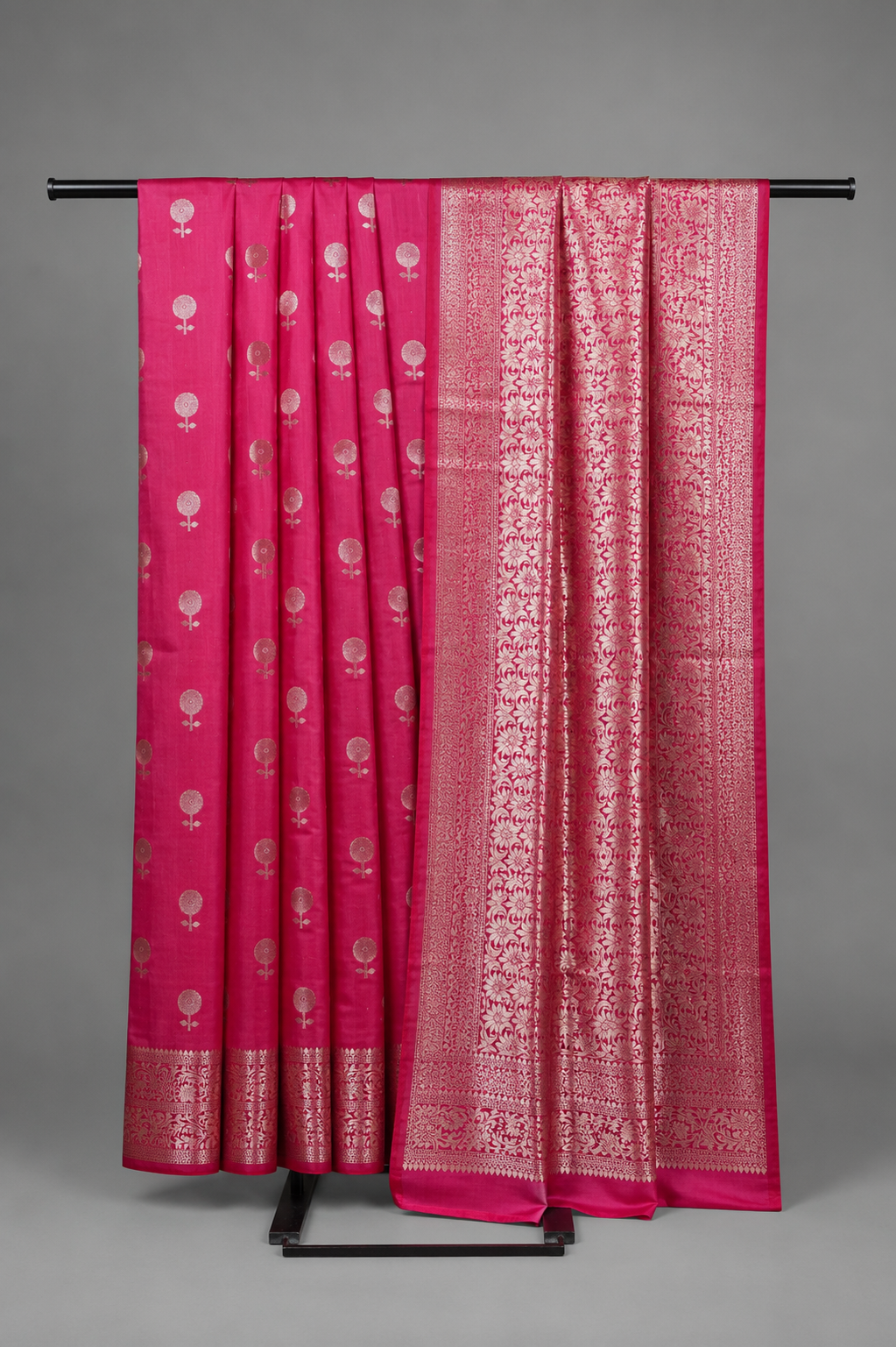 Pink pure Chiniya silk Banarasi saree with a soft sheen