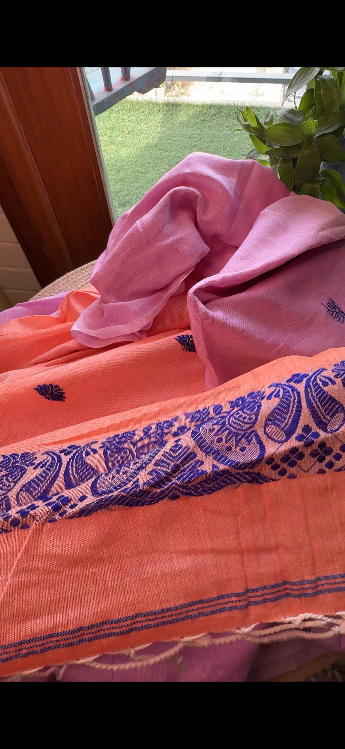 Pink Assam Handloom Cotton Saree