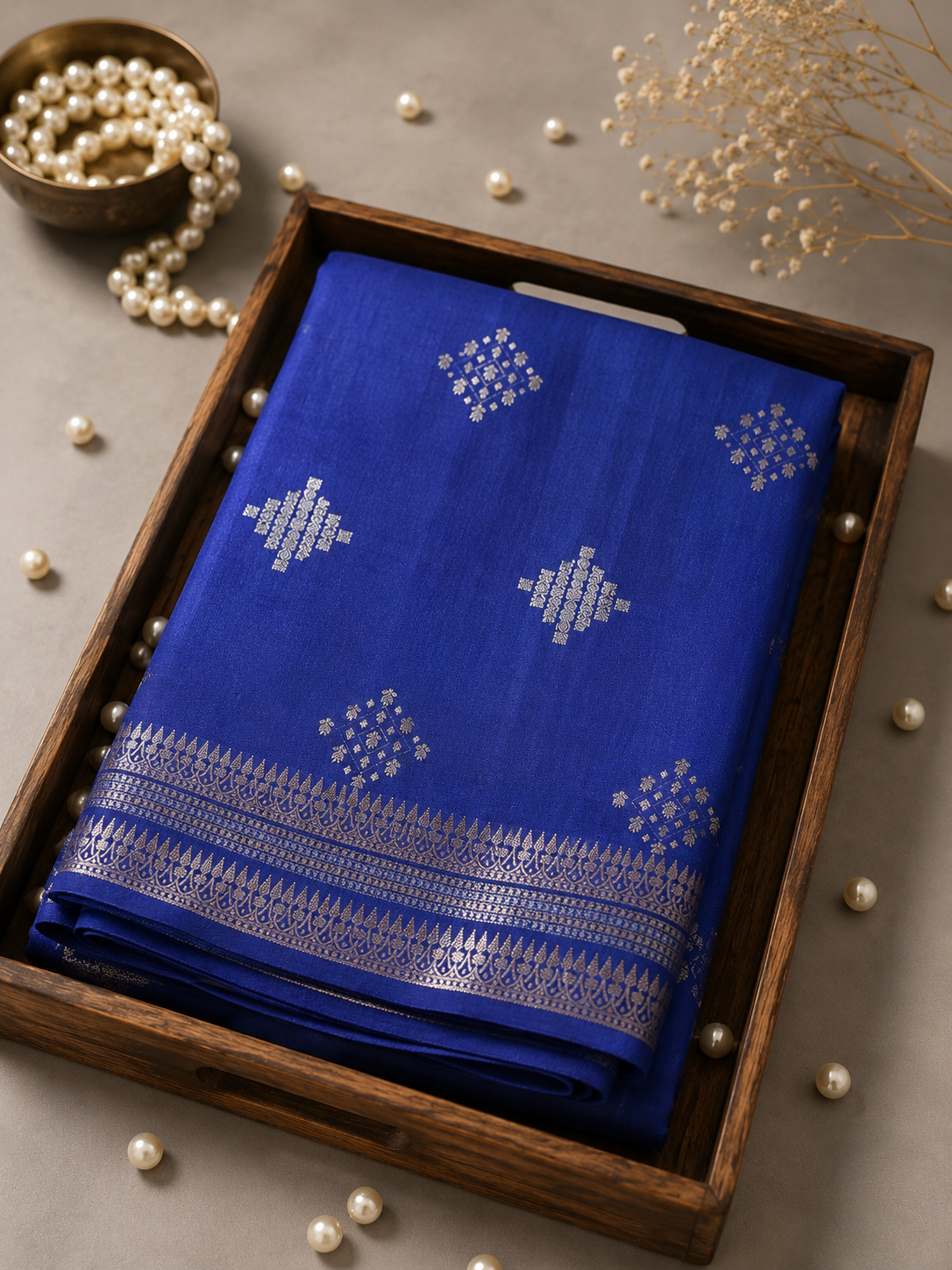 Royal Blue Pure Chiniya Silk Saree