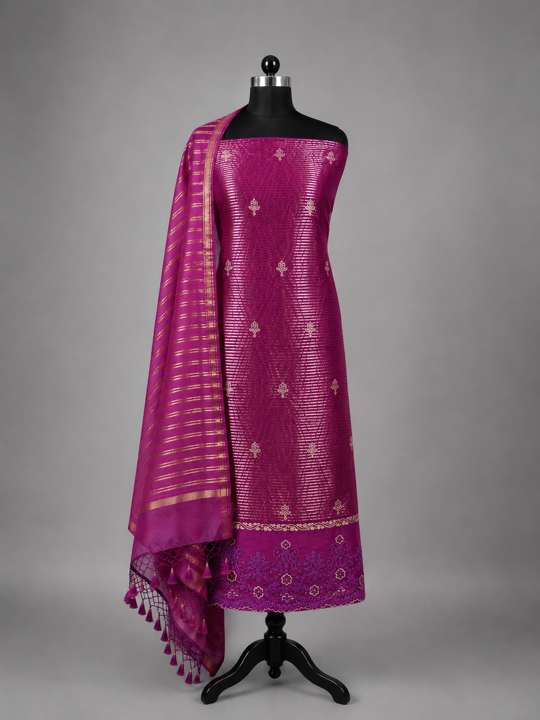 Banarasi Tisuse Wine Suit With Chanderi Bottom
