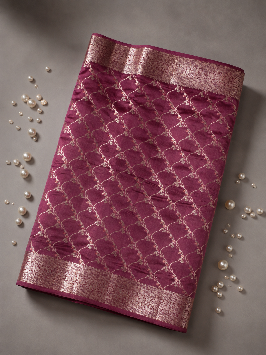 Wine Purple Pure Chiniya Silk Saree