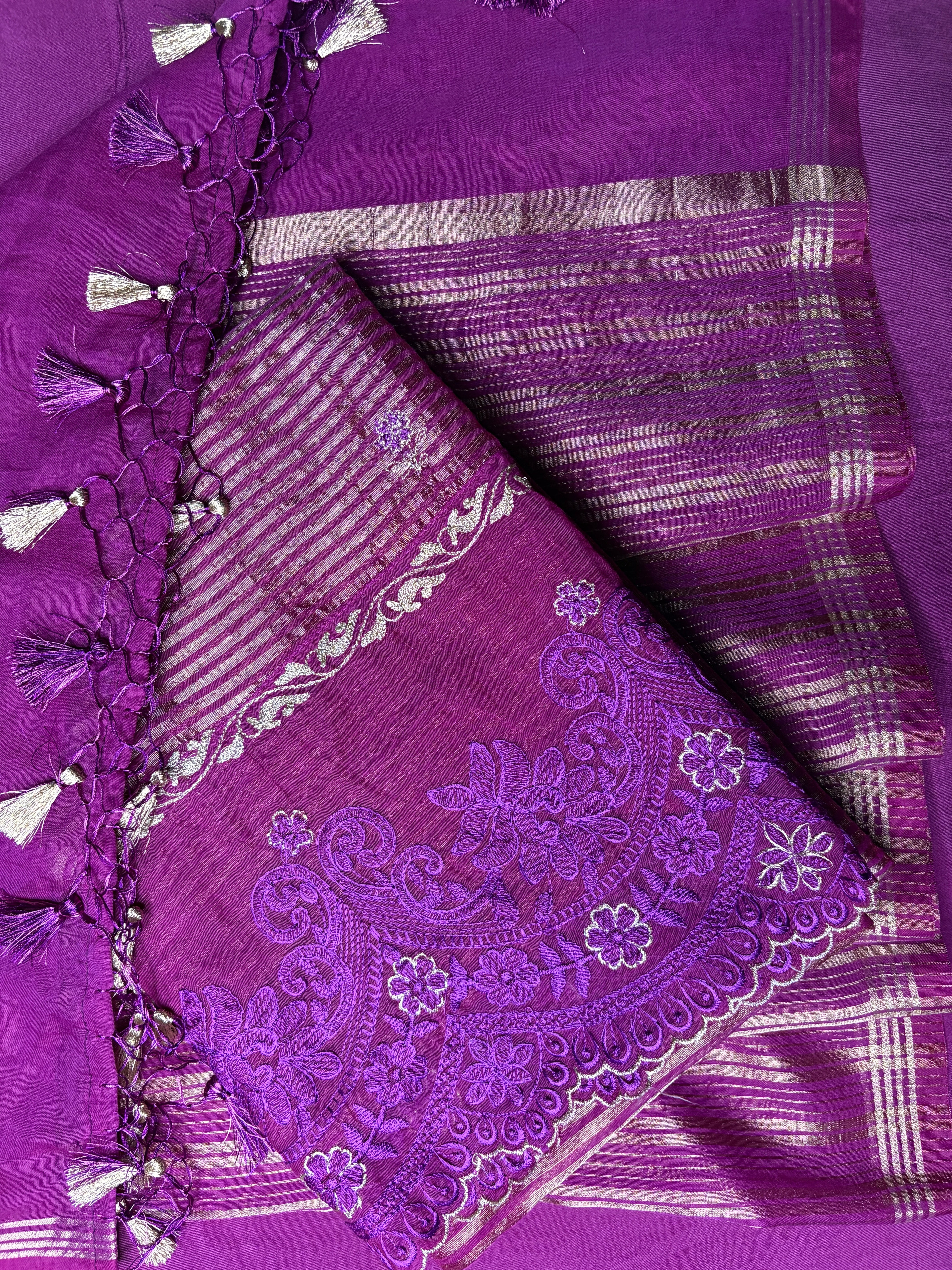 Banarasi Tisuse Wine Suit With Chanderi Bottom