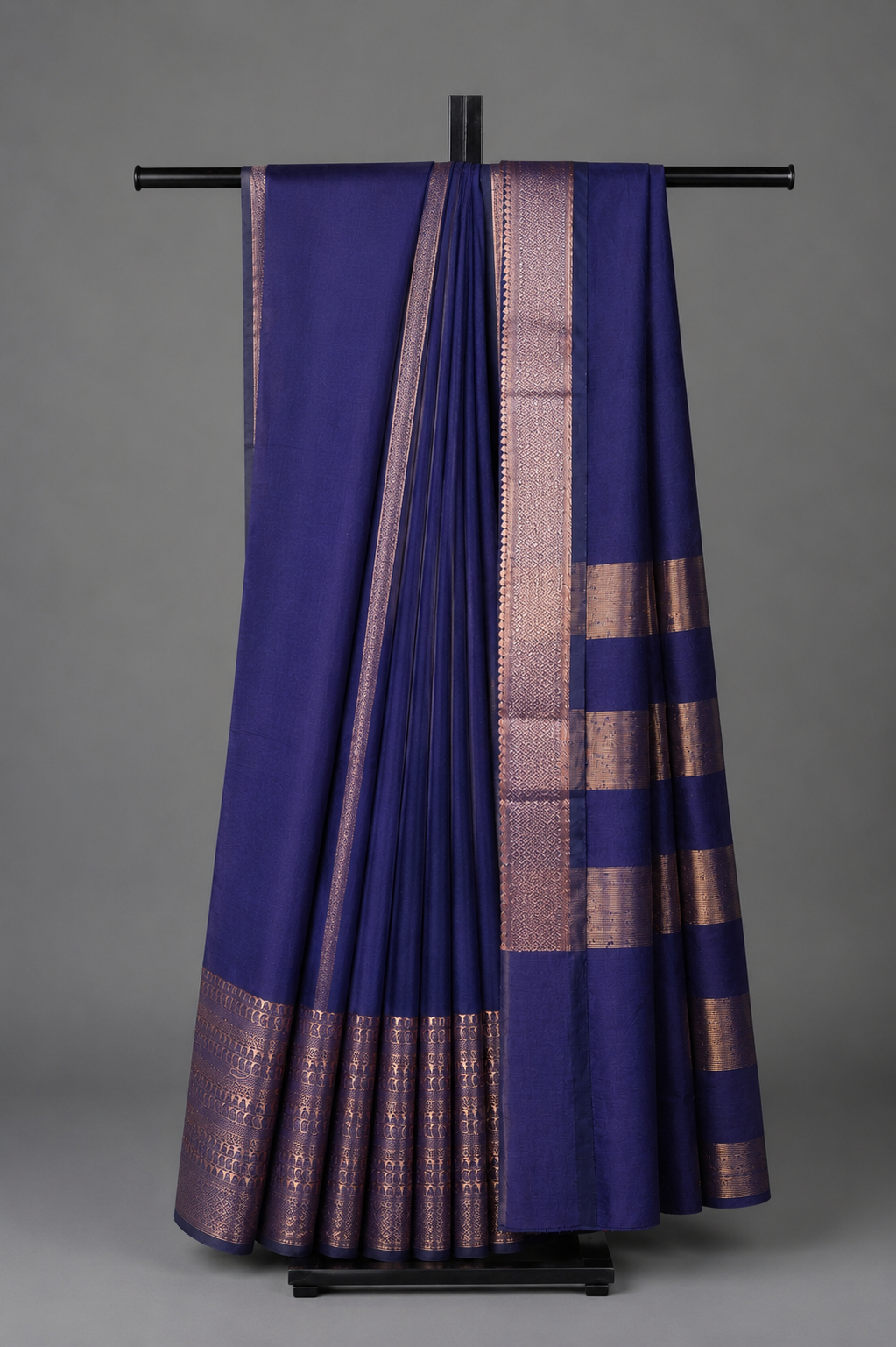 Deep Royal Blue Cotton Banarasi Saree
