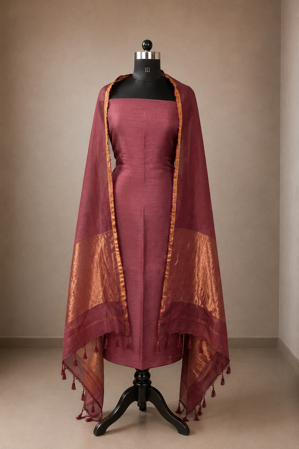 Mauve Pure Linen Small Booti Jamdani Unstitched 2-Piece Suit Set