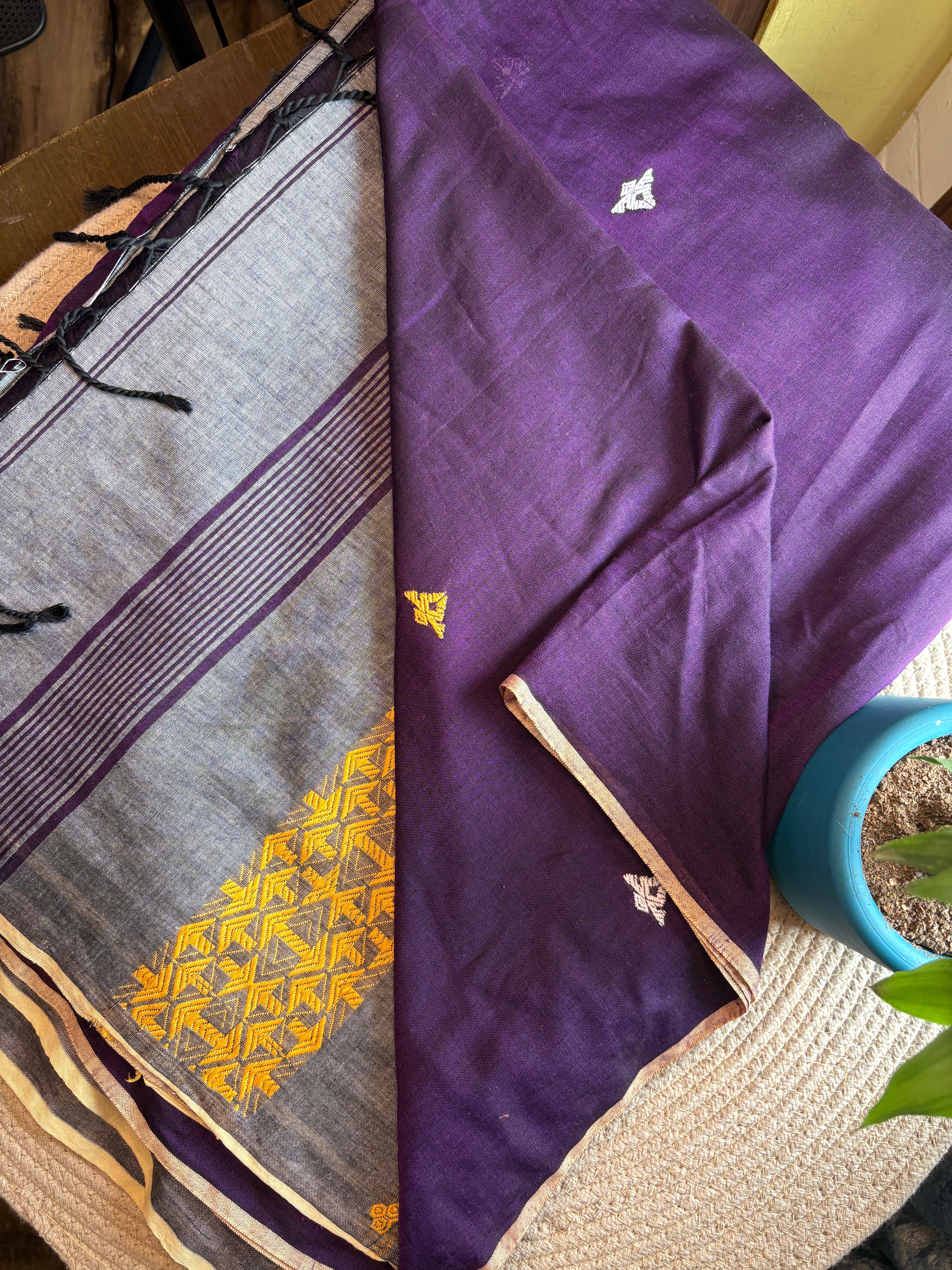 Purple Assam Handloom Pure Cotton Saree