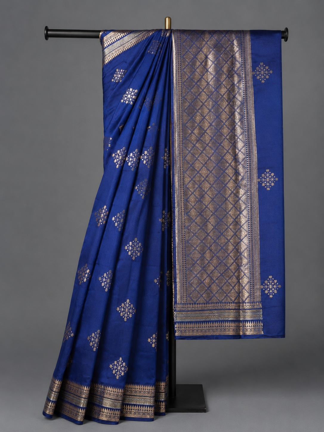 Royal blue pure Chiniya silk saree with a soft sheen