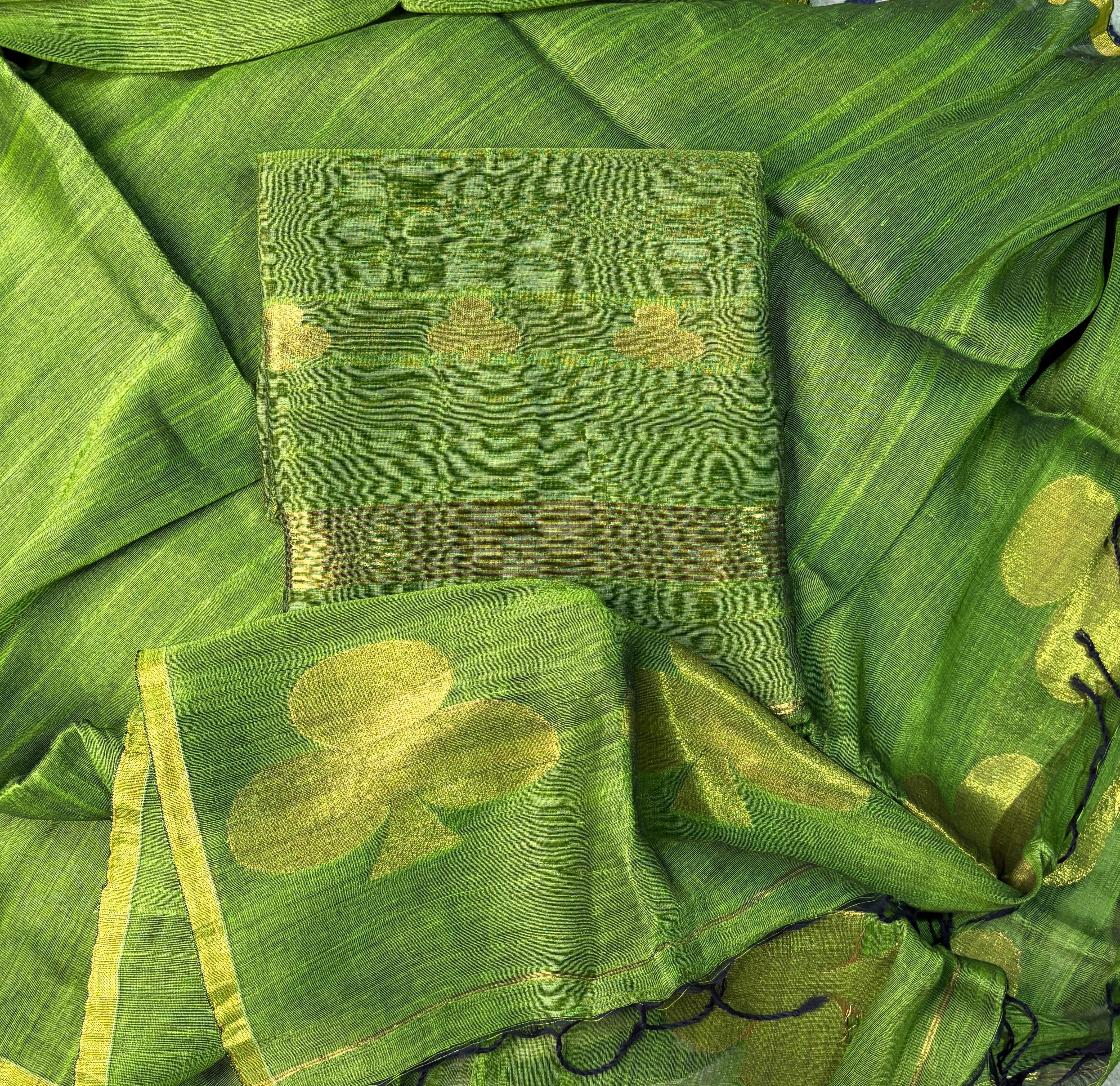 Green Pure Linen Jamdani 2 Piece Suit Set
