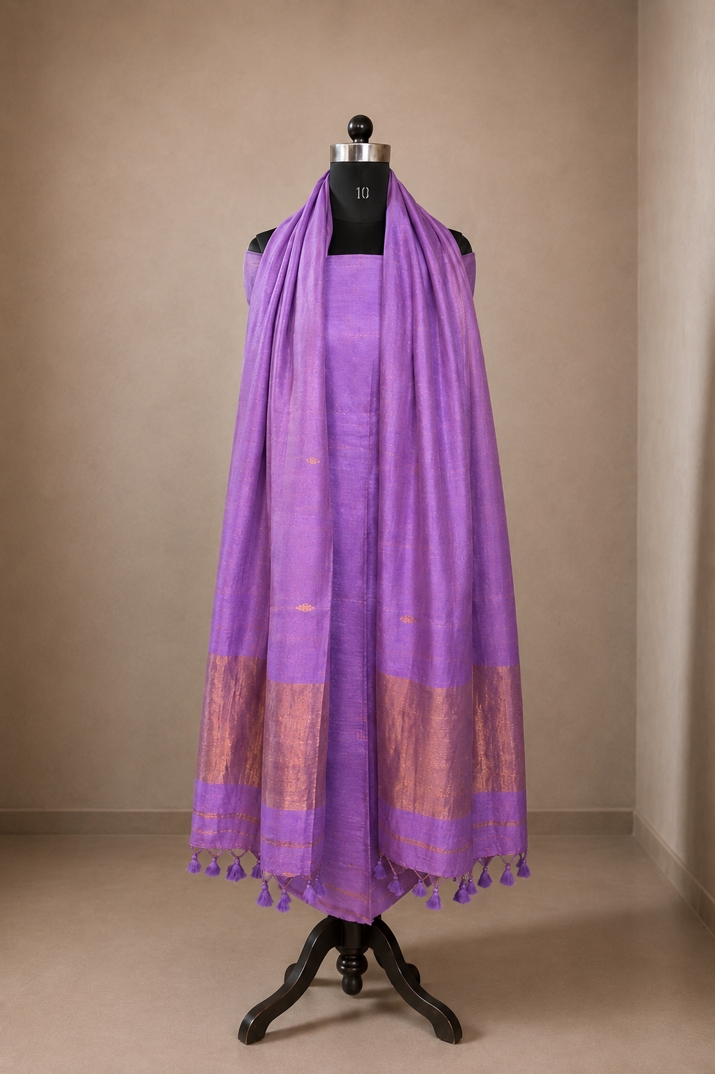 Lavender Pure linen Small Boti Jamdani 2 piece suit set