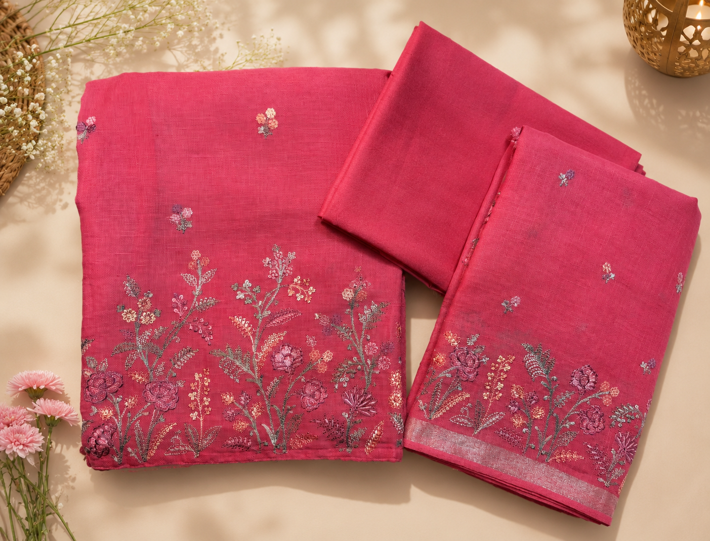 Premium Linen Suit Set with Embroidery