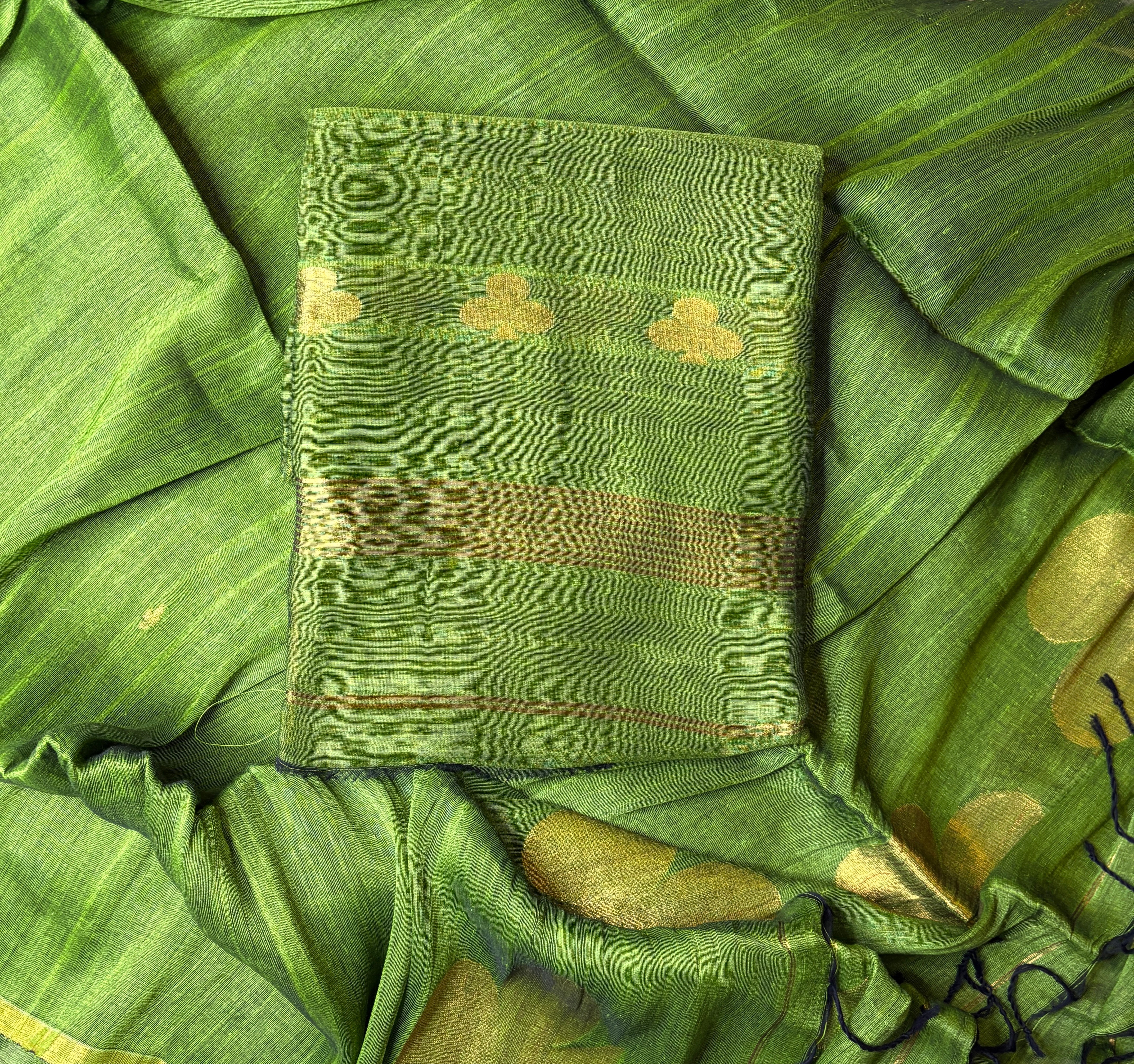 Green Pure Linen Jamdani 2 Piece Suit Set