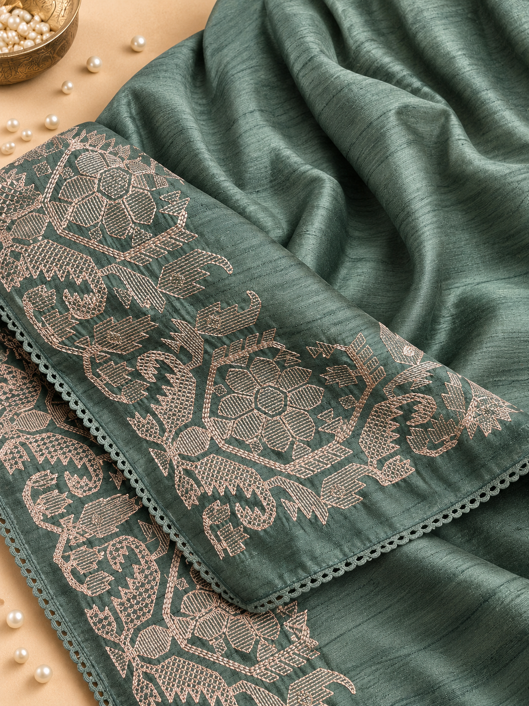 Sage Green Matka Silk Saree