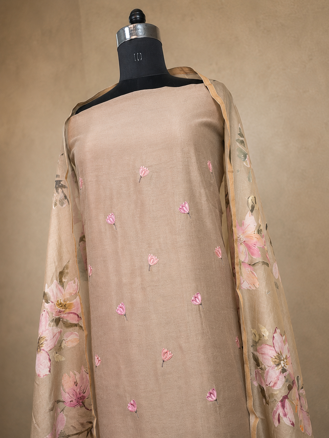 Chanderi Suit Set with Flamingo Embroidery