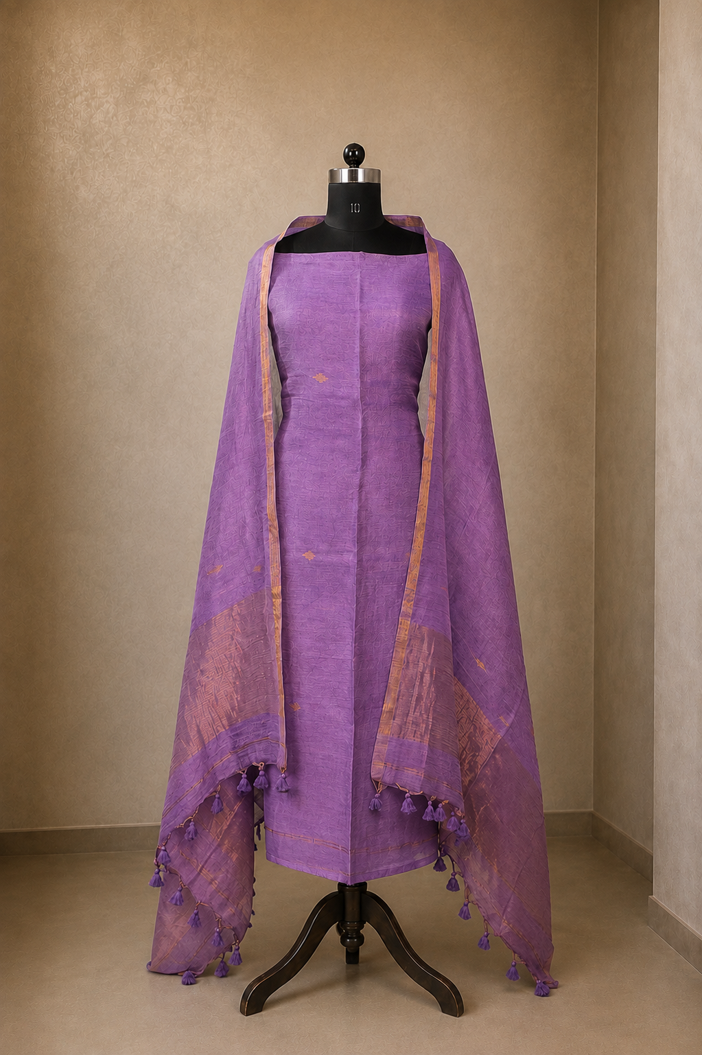 Lavender Pure linen Small Boti Jamdani 2 piece suit set