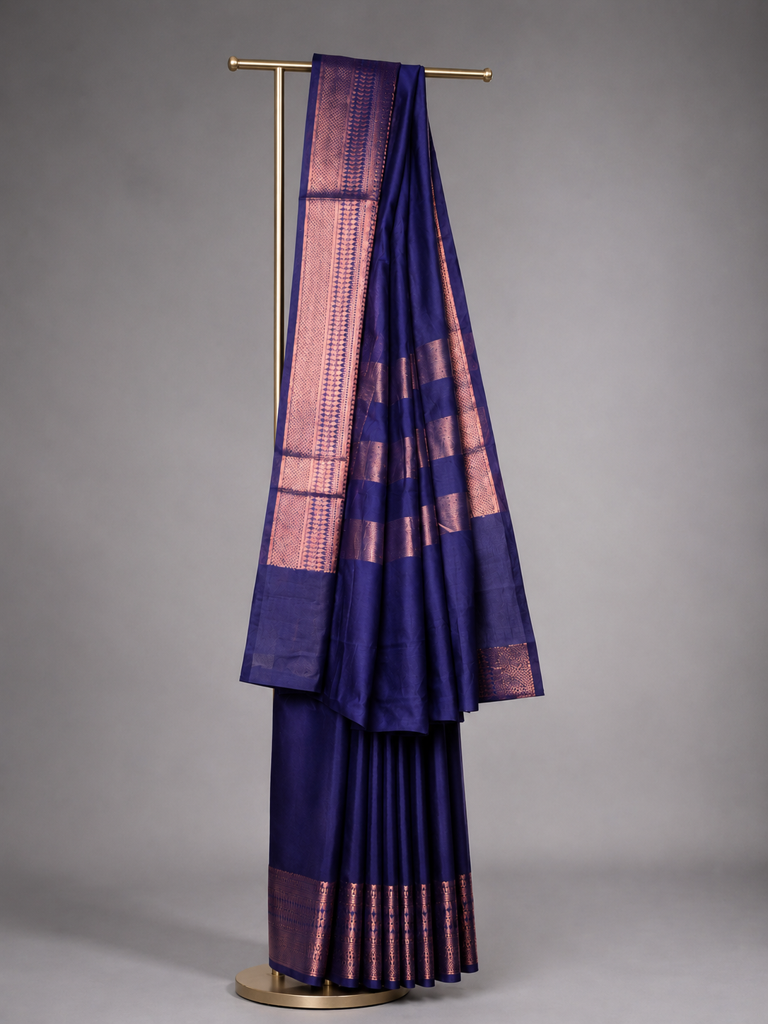 Deep royal blue cotton Banarasi saree with woven detailing