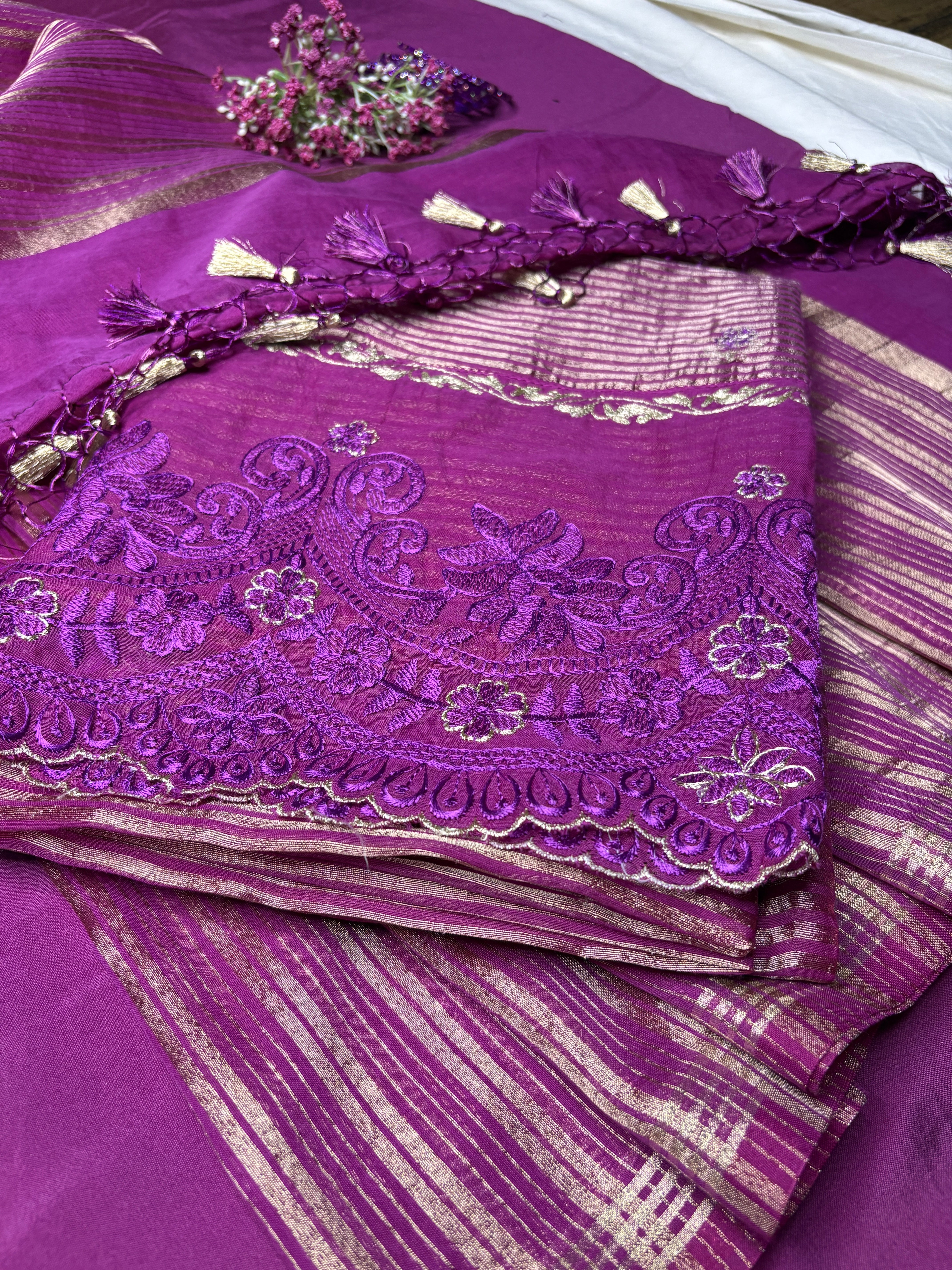 Banarasi Tisuse Wine Suit With Chanderi Bottom