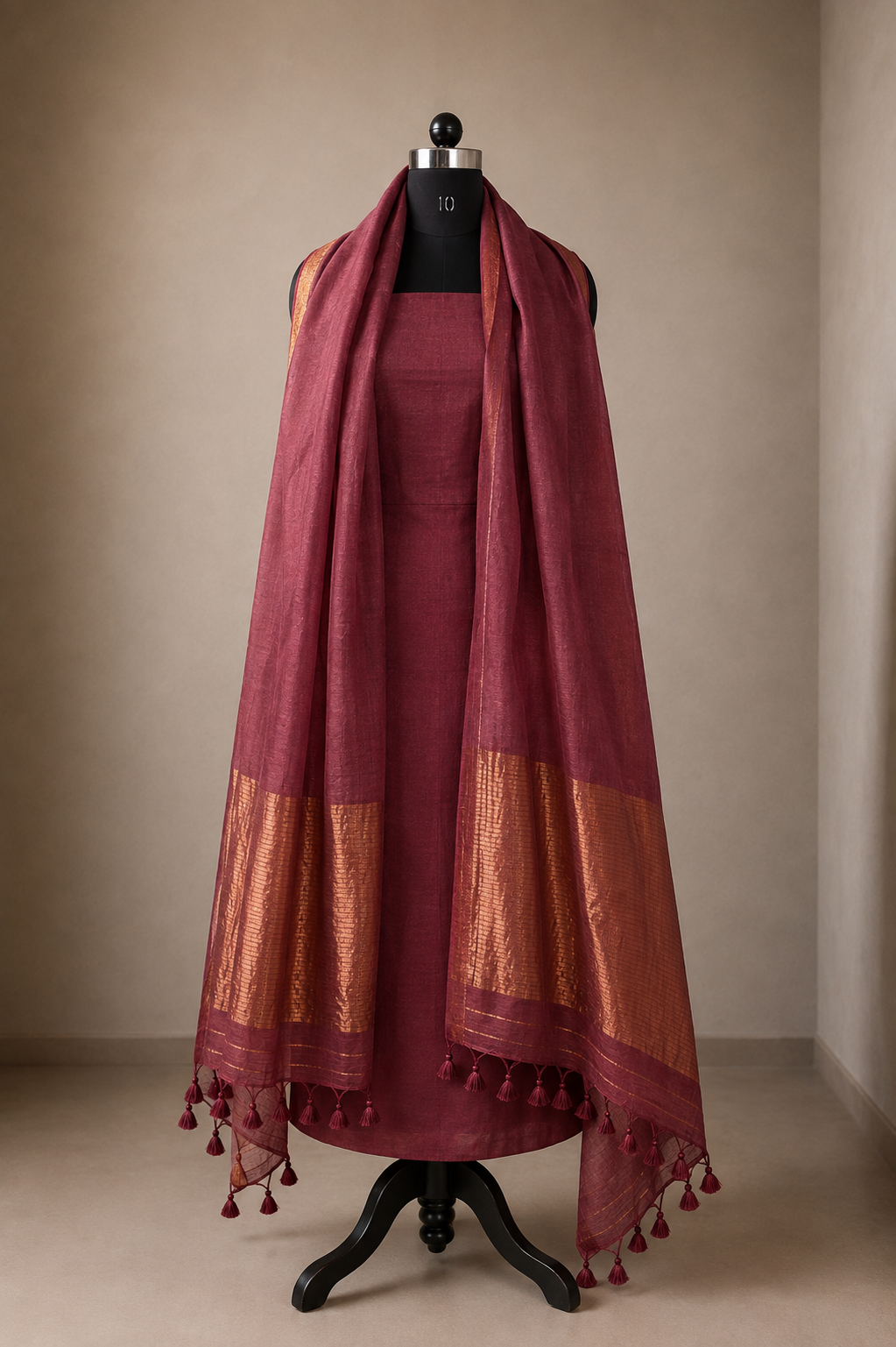 Mauve Pure Linen Small Booti Jamdani Unstitched 2-Piece Suit Set