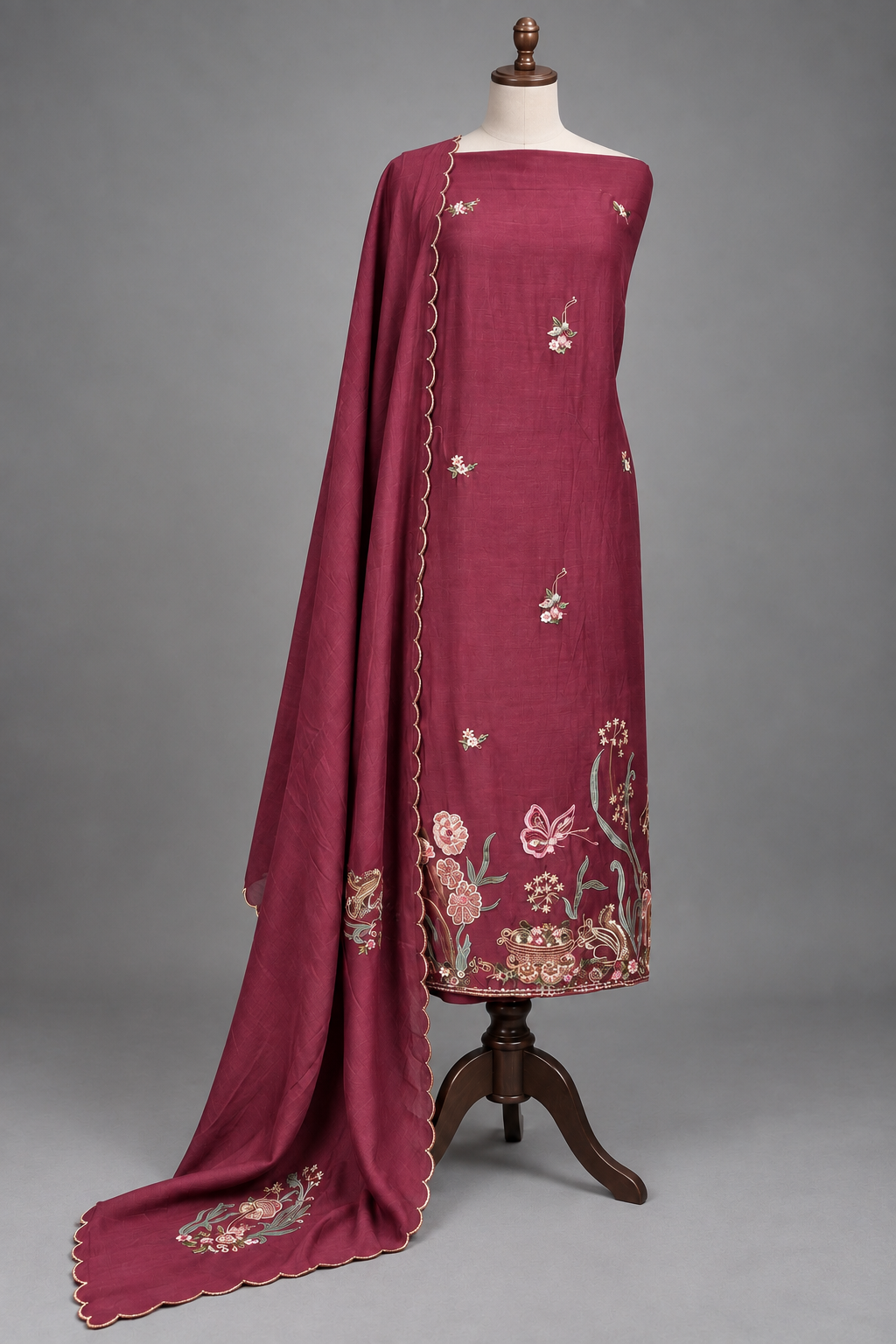 Maroon Pure Mul Cotton Suit Set