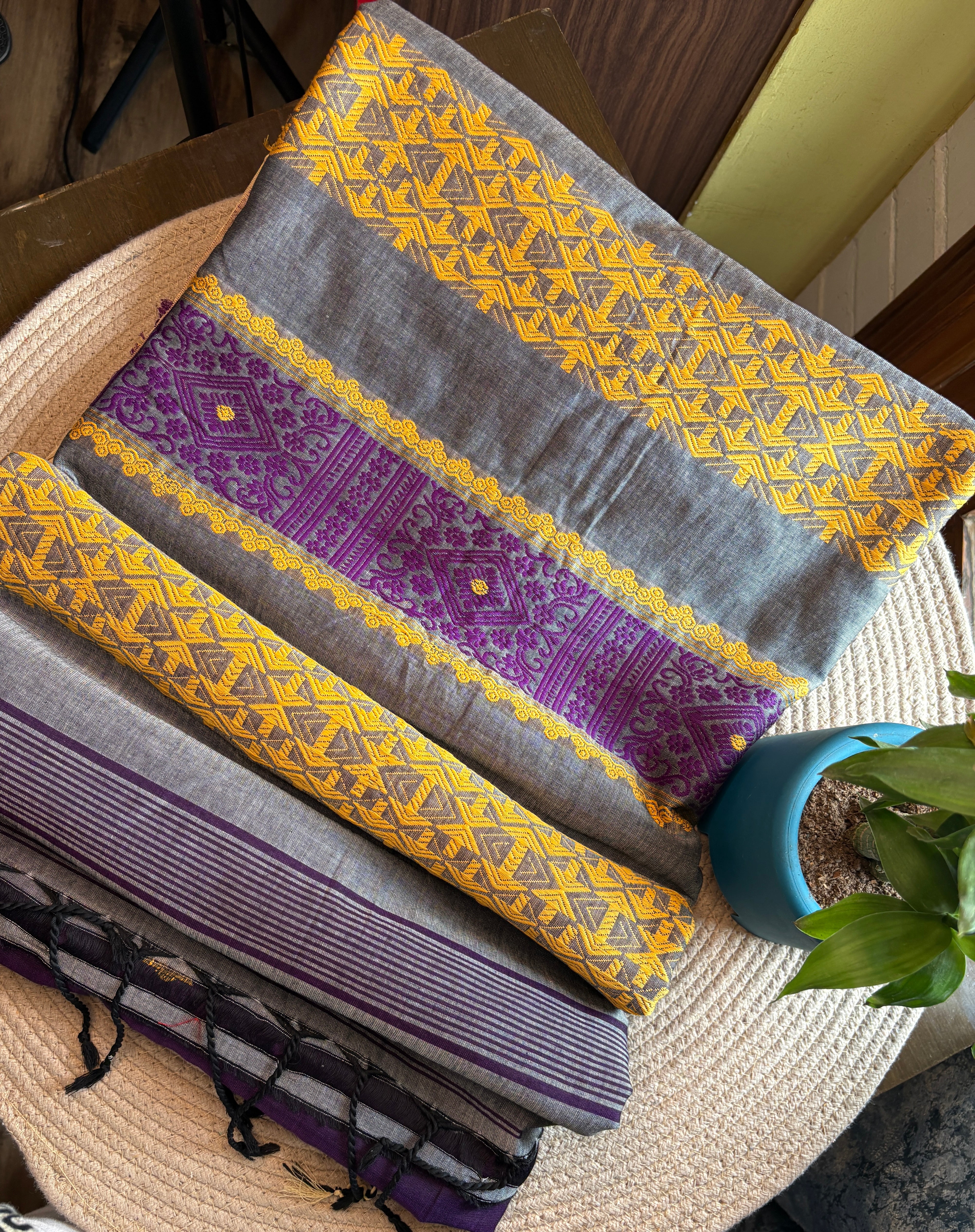 Purple Assam Handloom Pure Cotton Saree