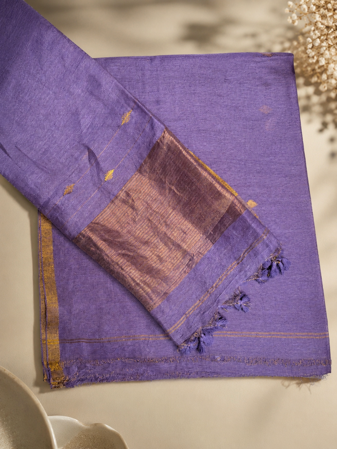 Lavender Pure linen Small Boti Jamdani 2 piece suit set