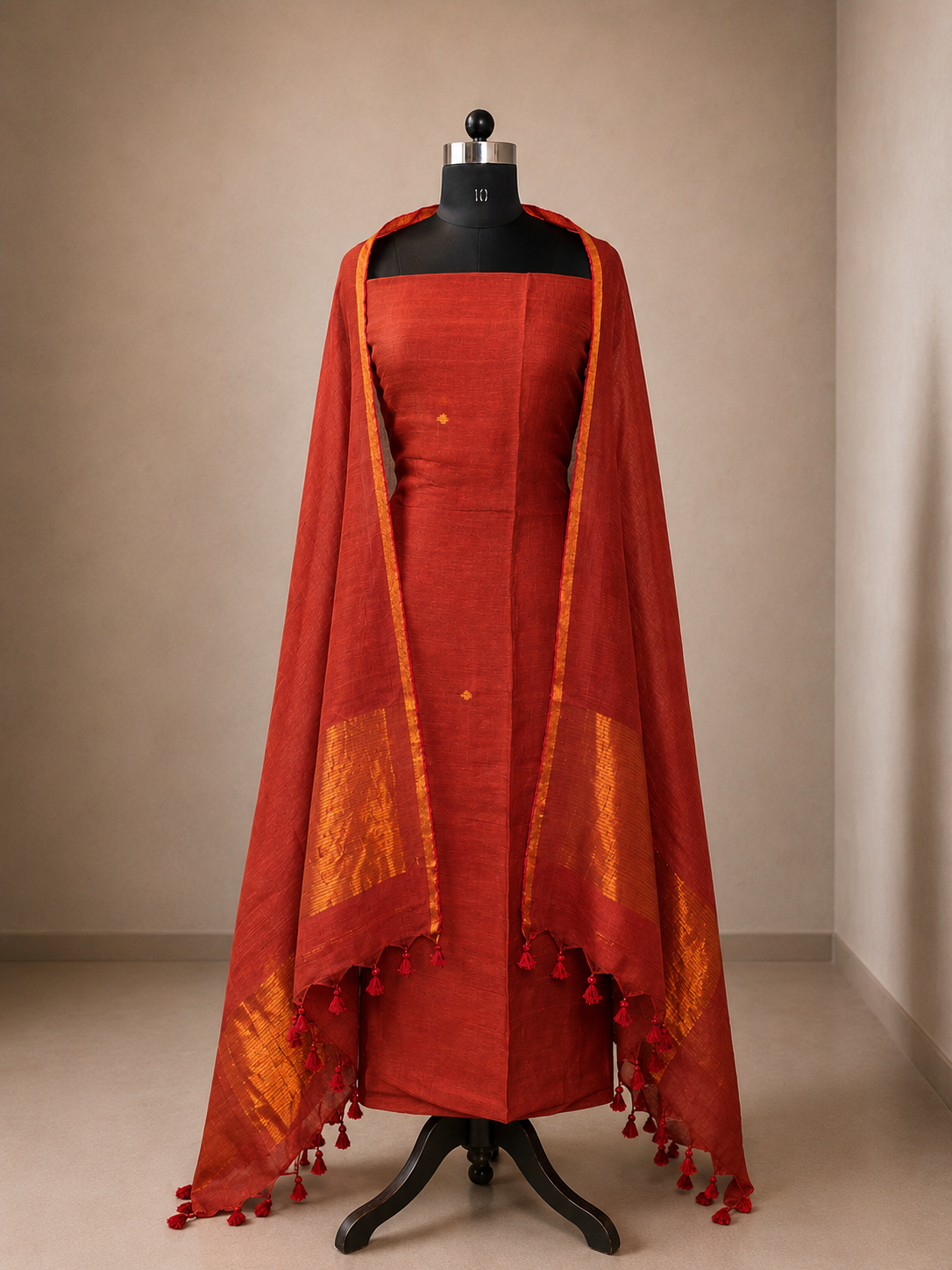 Rust Pure Linen Jamdani 2Piece Suit Set