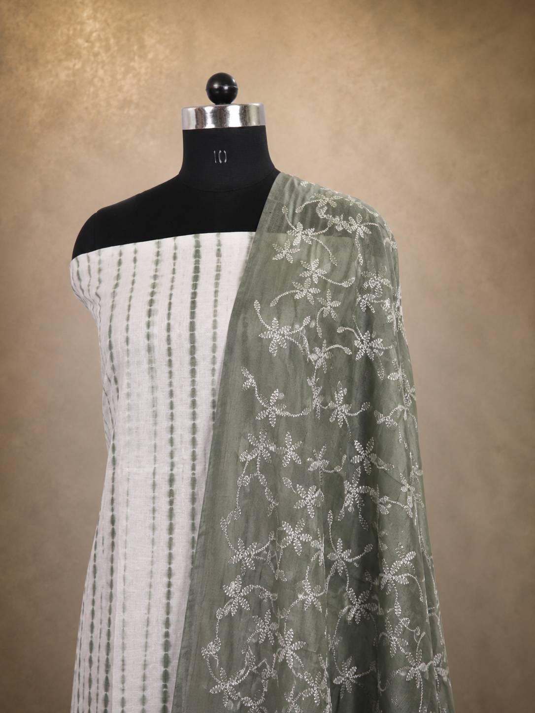 Mul Cotton Hand-Shibori Suit Set with White Threadwork Dupatta