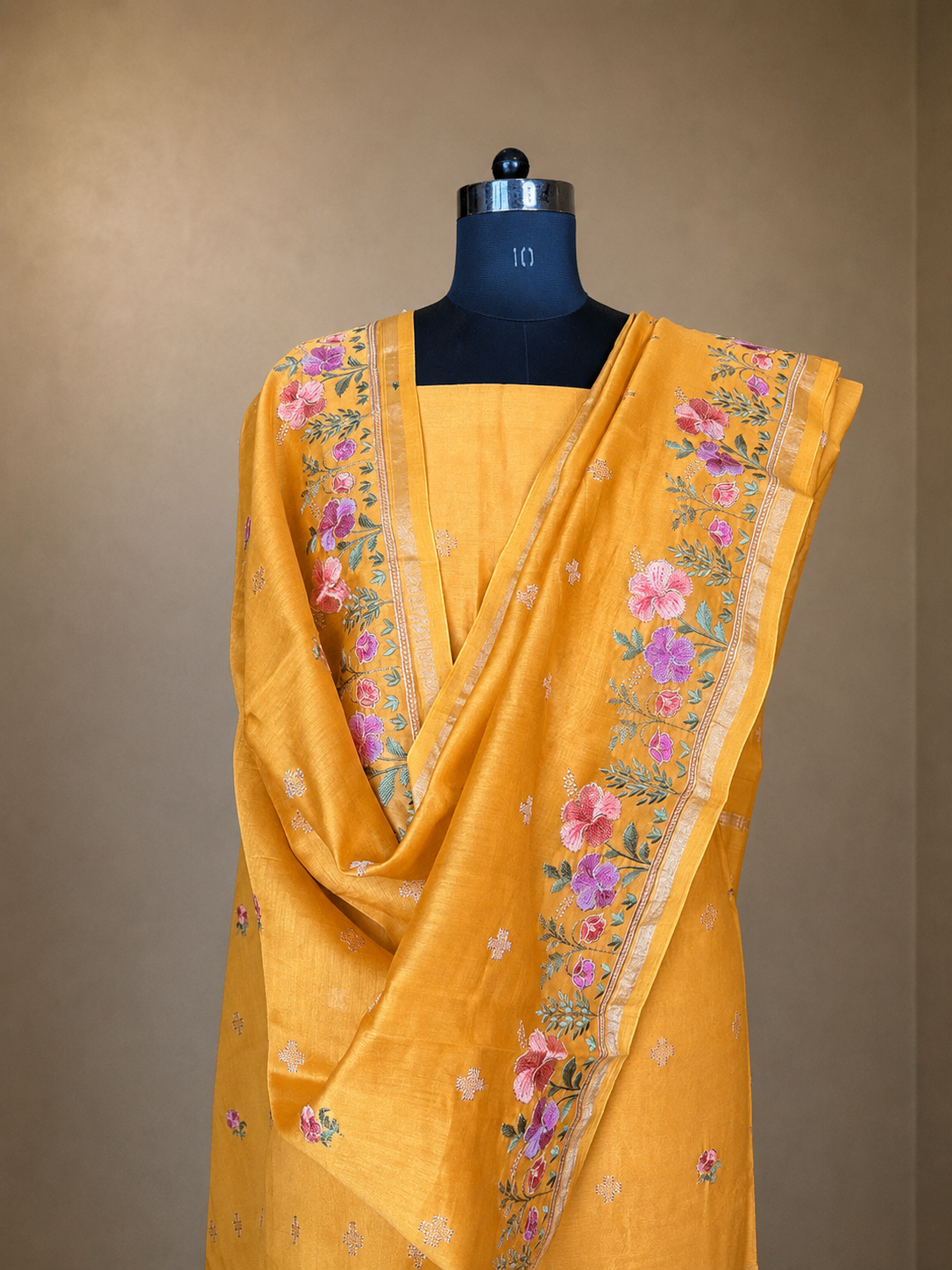 Chanderi Suit Set with Machine Embroidery