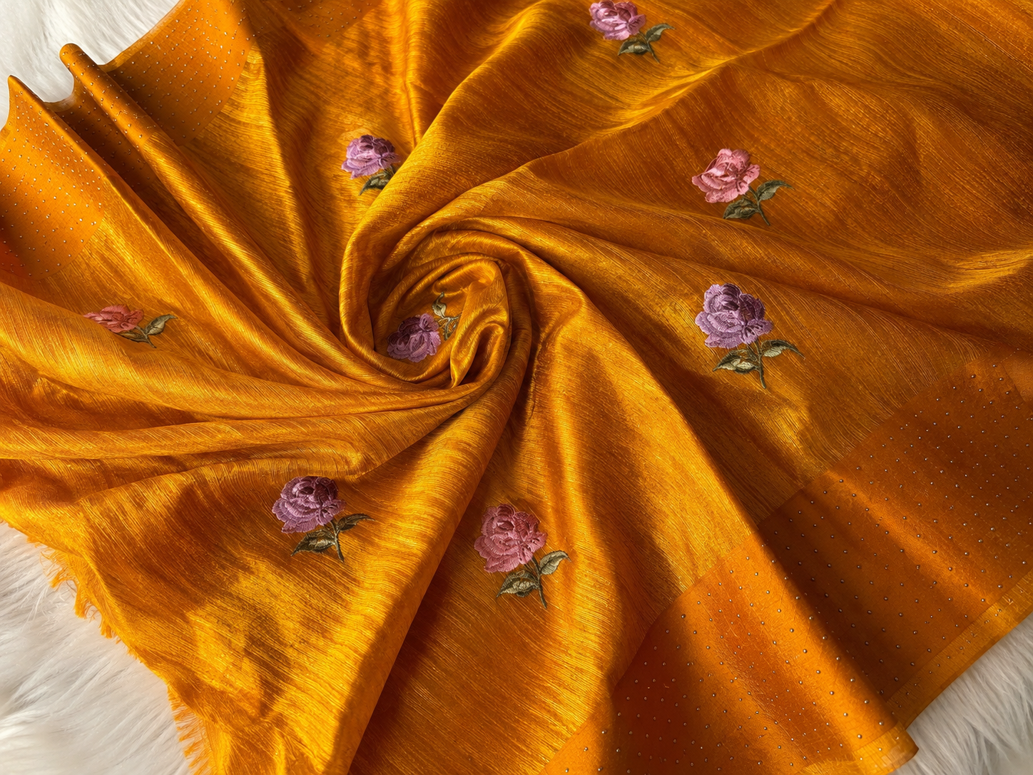 Mustard Matka Silk Saree with Floral Embroidery