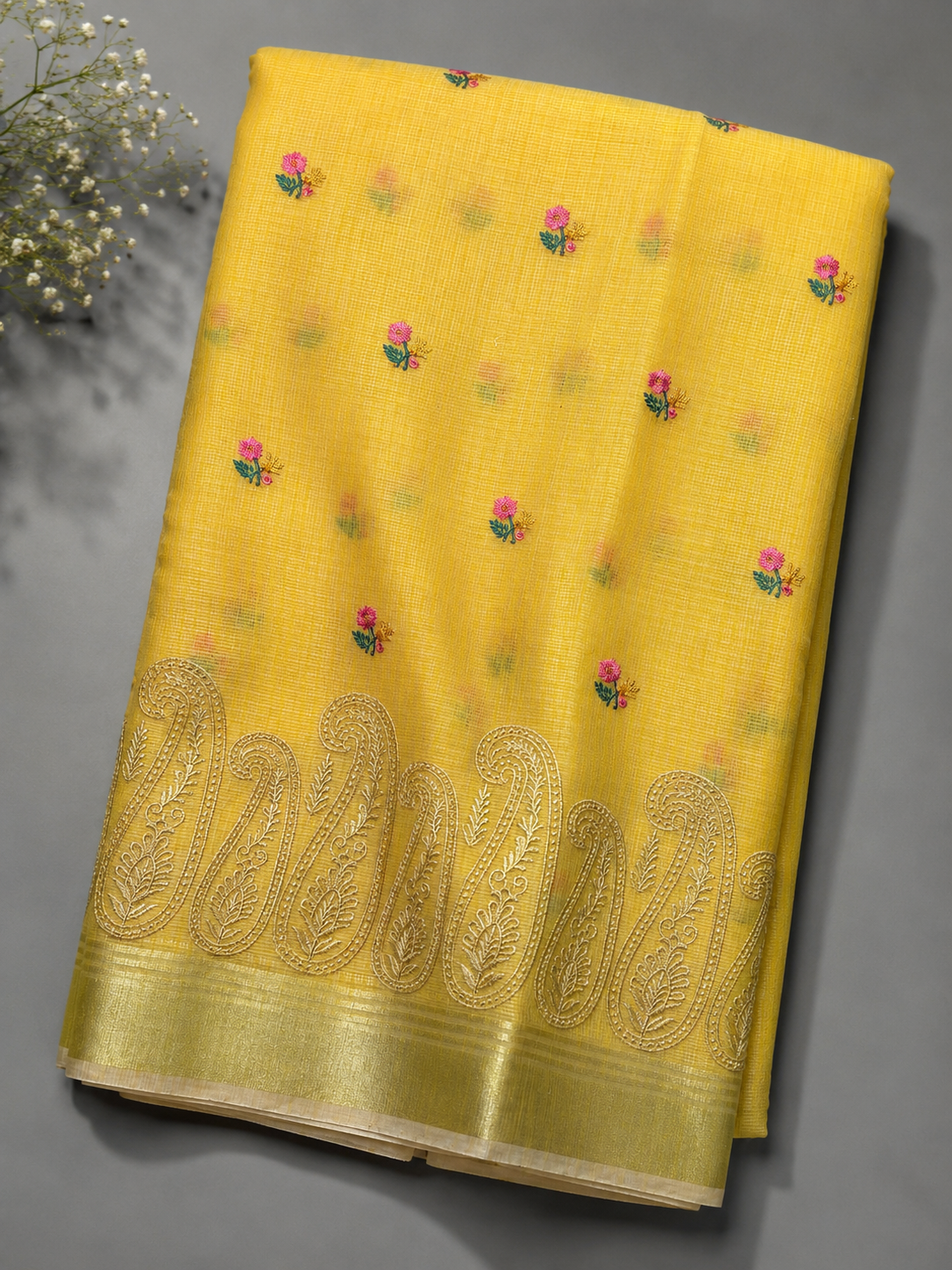 Yellow Kota Banarasi Saree with Zari Paisley Pallu