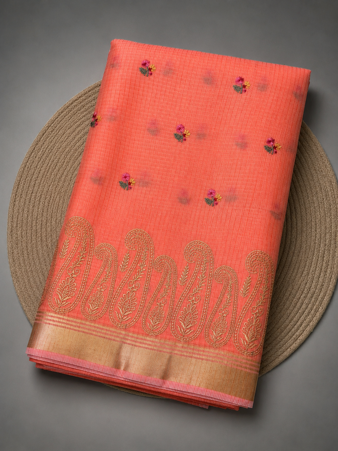 Peach Ambi Motif Kota Banarasi Saree