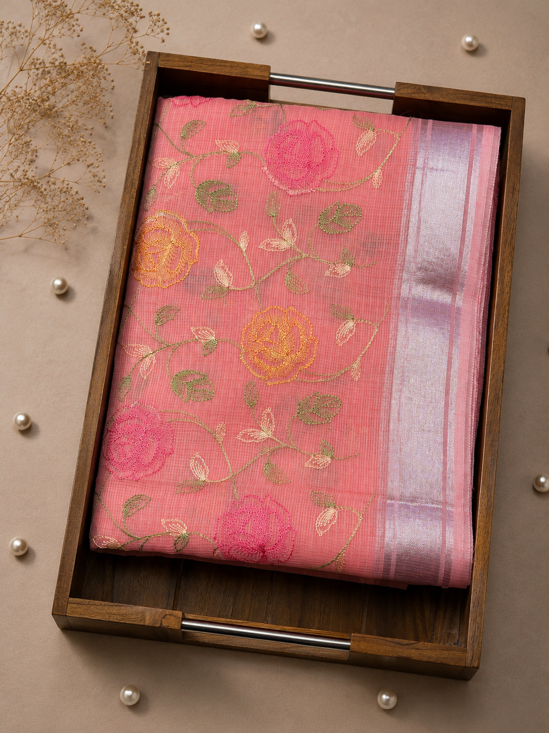 Peach Kota Banarasi Saree