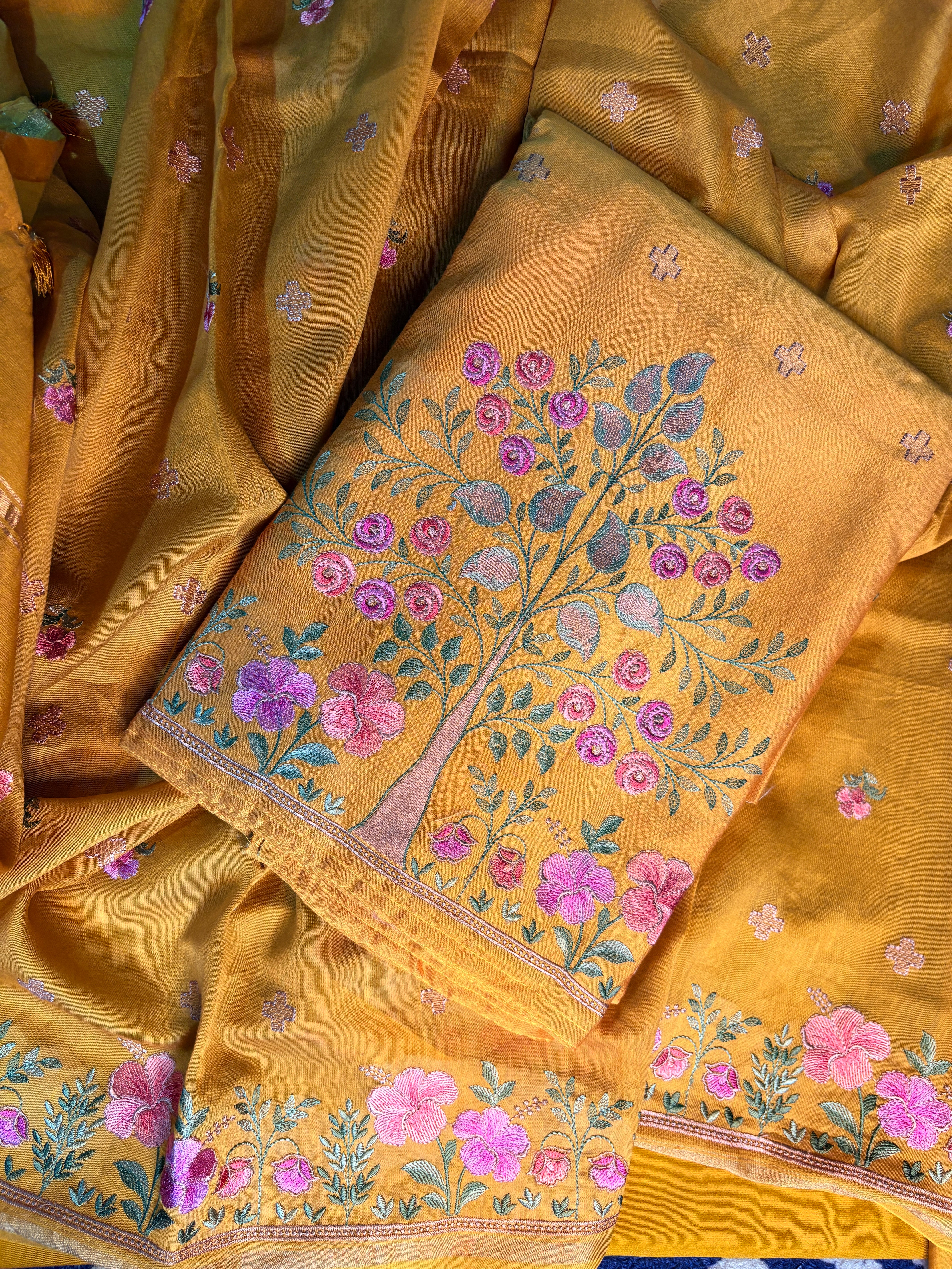 Chanderi Suit Set with Machine Embroidery