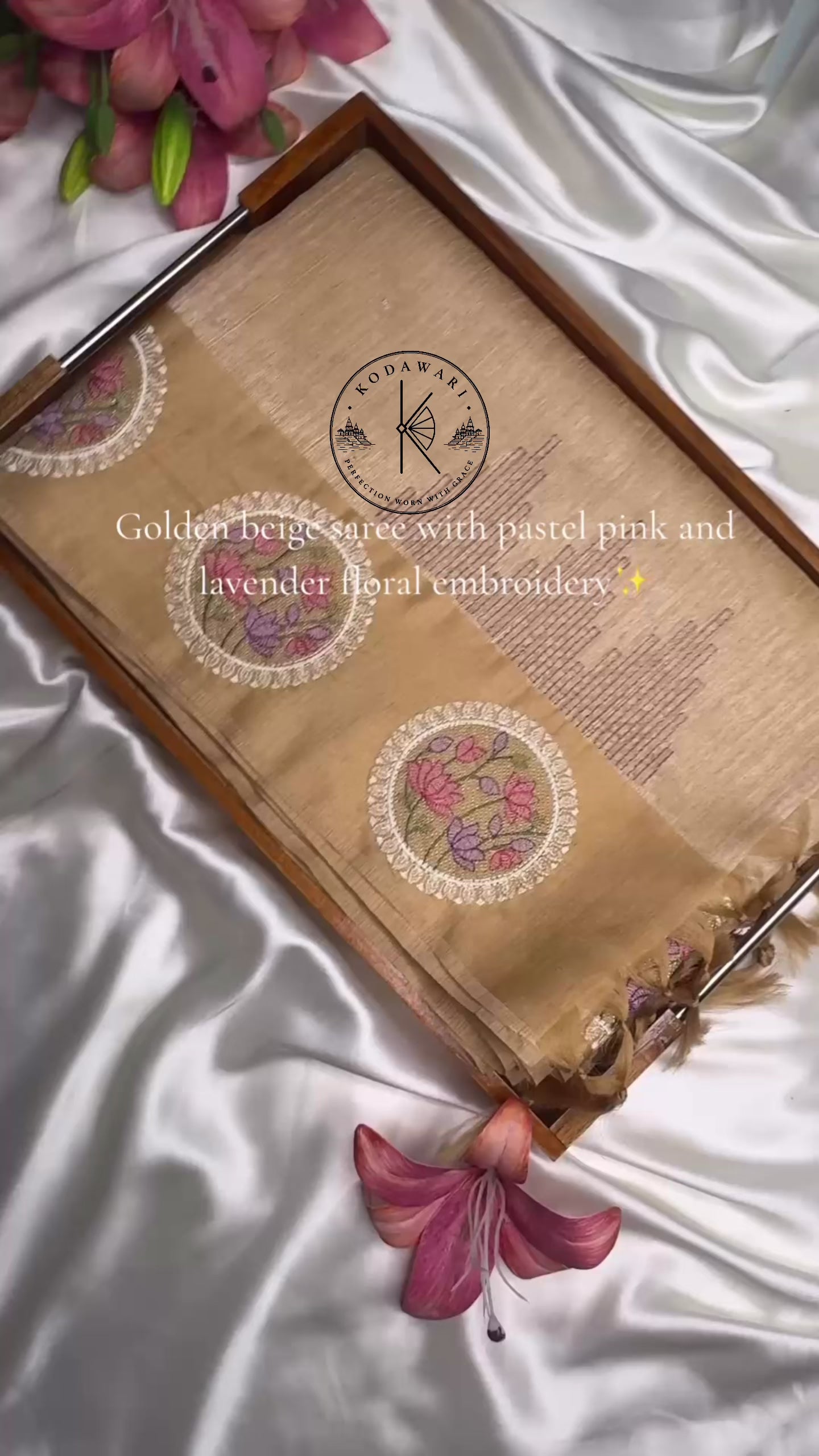 Beige Matka Silk Saree with Floral Embroidery