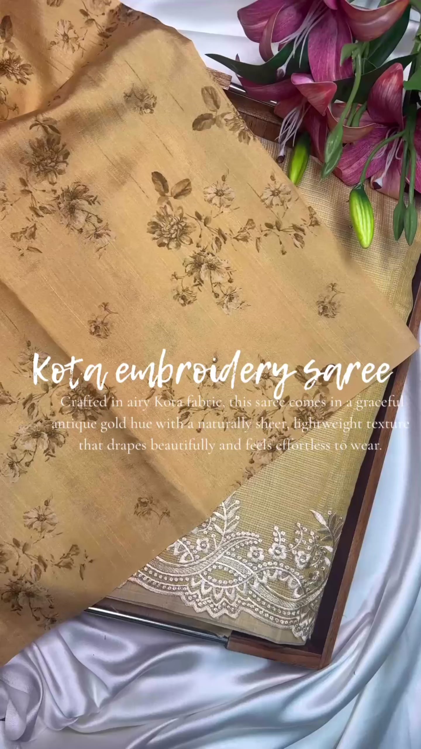 Yellow Kota Saree with Embroidery & Printed Blouse